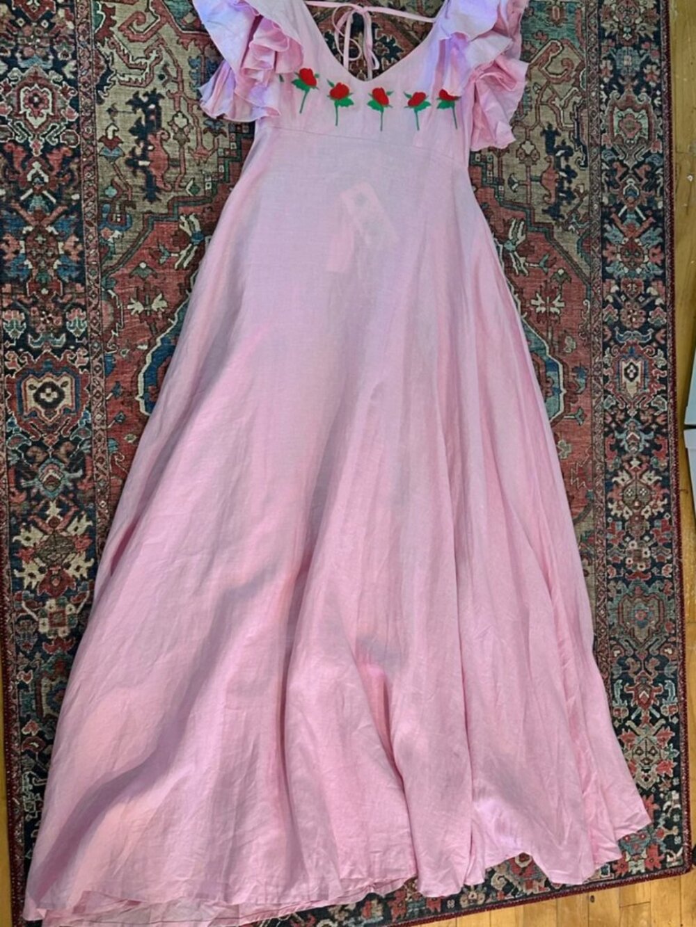 Fanm Mon Demre Pink Maxi Dress with Rose XS NO TAGS